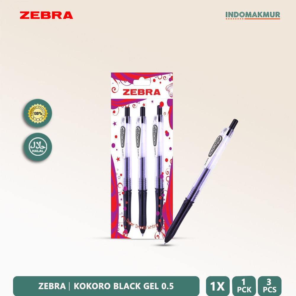 IDM - Bolpen - Zebra Kokoro Gel Isi 3 pcs - Pulpen Gel